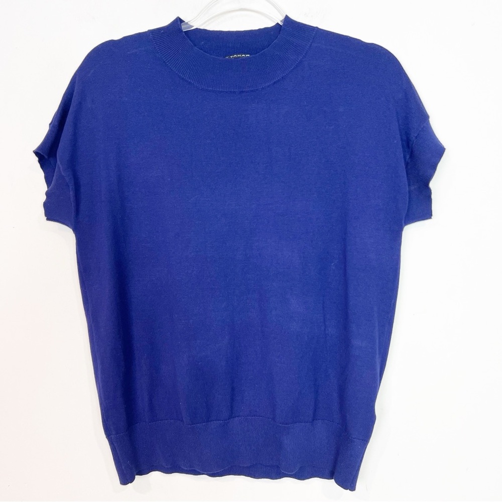 T TAHARI BLUE SHORT SLEEVE KNIT MOCK NECK PULLOVER SWEATER WOMENS SZ SMALL